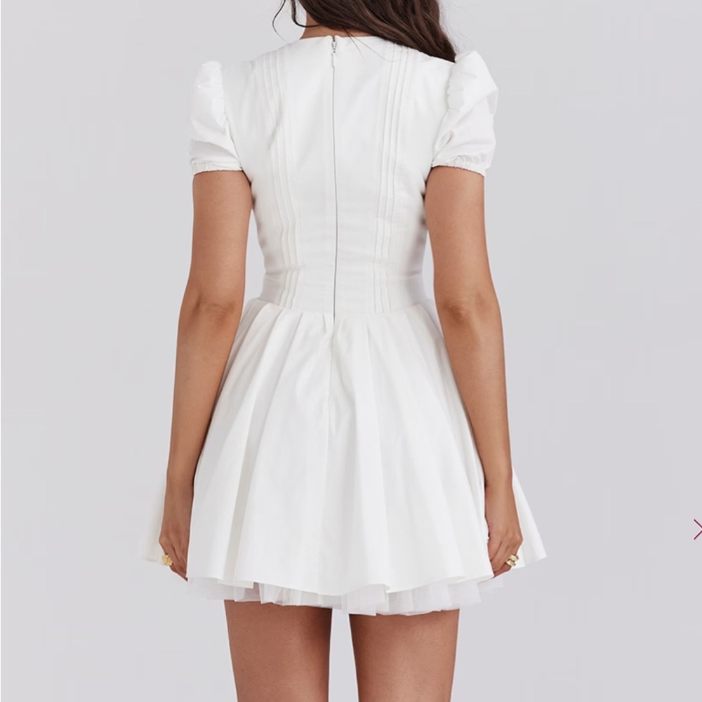House of CB Imani White Pleated Cotton Mini Dress - Picture 2 of 8